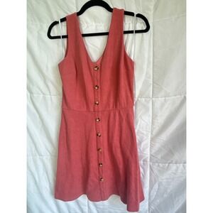IN San Francisco Women's Coral Textured‎ Button Front V Neck A-Line Dress Medium